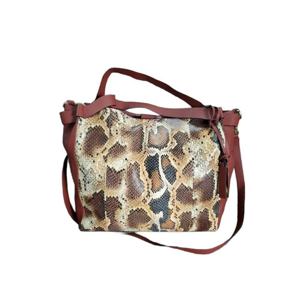 Vince Camuto Alora Tote Brown Tan Python Snakeskin Pattern